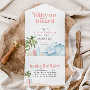 Roze Baby aan boord Beach Surf Baby shower All In One Uitnodiging