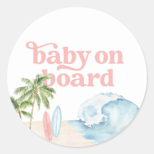 Roze Baby aan boord Beach Surf Baby shower Ronde Sticker