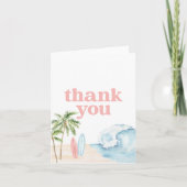 Roze Baby aan boord Surven Beach Baby shower Bedankkaart (Voorkant)