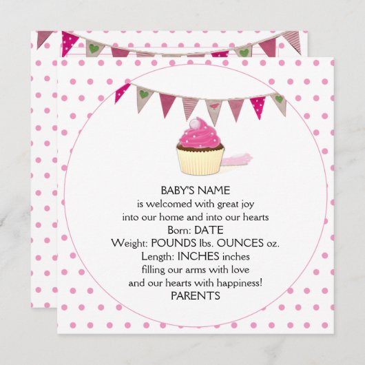 Roze Baby Aankondiging (Voorkant / Achterkant)