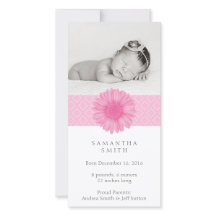 Roze Baby aankondiging fotokaart