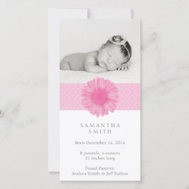 Roze Baby aankondiging fotokaart