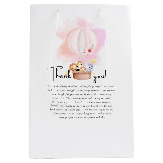 Roze Baby Animal Safari Hoog Stijgend Medium Cadeauzakje (Voorkant)