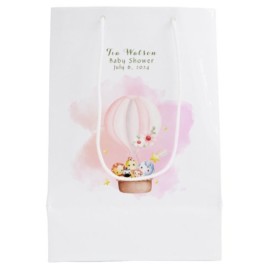 Roze Baby Animal Safari Hoog Stijgend Medium Cadeauzakje (Achterkant)