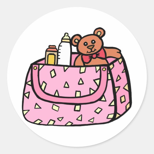 roze baby bag ronde sticker (Voorkant)