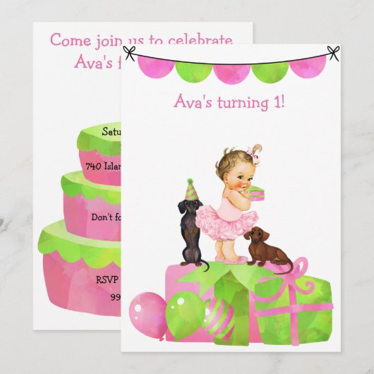 Roze Baby Ballerina Dachshund Kaart (Voorkant / Achterkant)