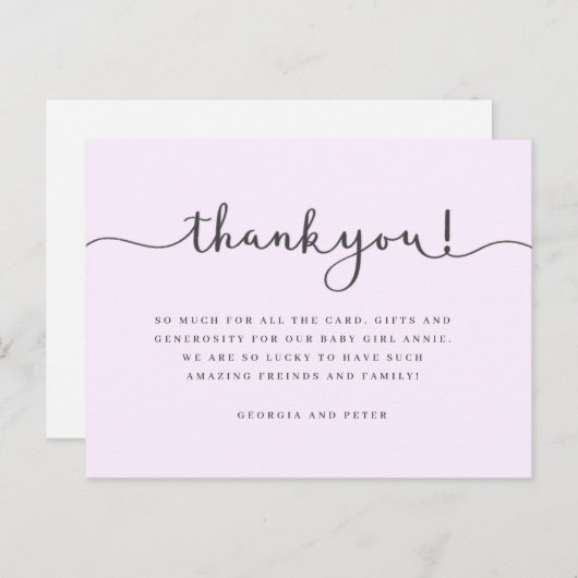 Roze baby bedankje, verjaardag dank u briefkaart (Voorkant / Achterkant)