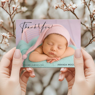 Roze baby bedankkaart met fotopostkaart briefkaart