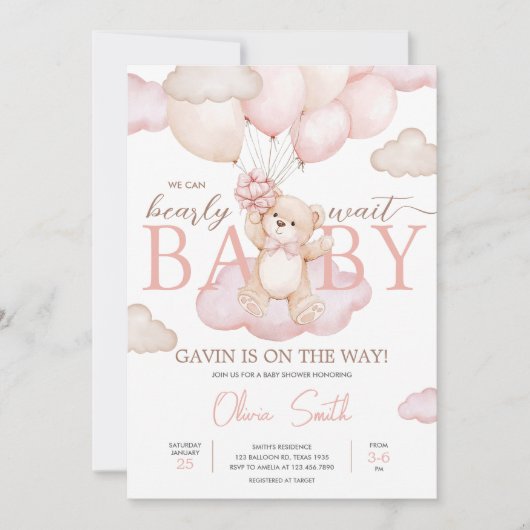 Roze Baby Beer Ballon Baby shower Kaart (Voorkant)