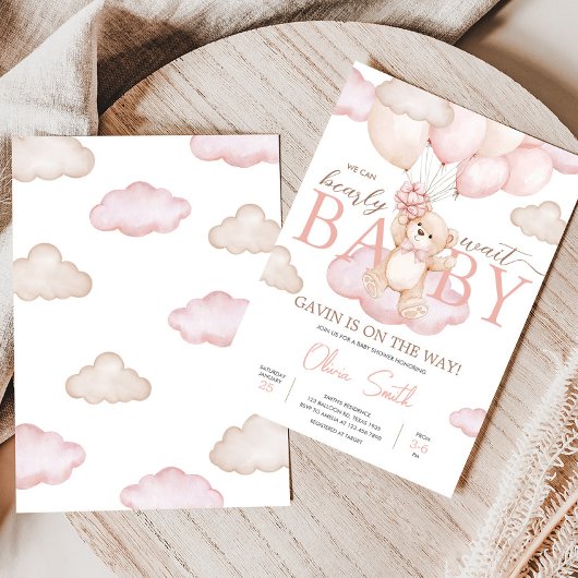 Roze Baby Beer Ballon Baby shower Kaart