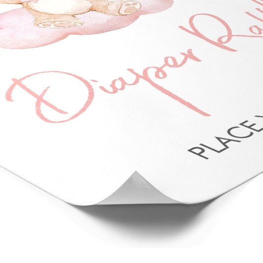 Roze Baby Beer Ballon Baby shower Luier Raffle Poster (Hoek)