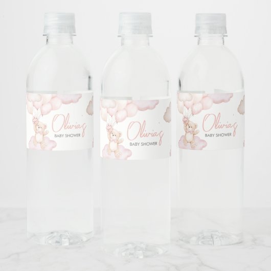 Roze Baby Beer Ballon Baby shower Waterfles Etiket (Flessen)