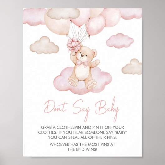 Roze Baby Beer Ballon Baby shower Zeg geen Baby Poster (Voorkant)