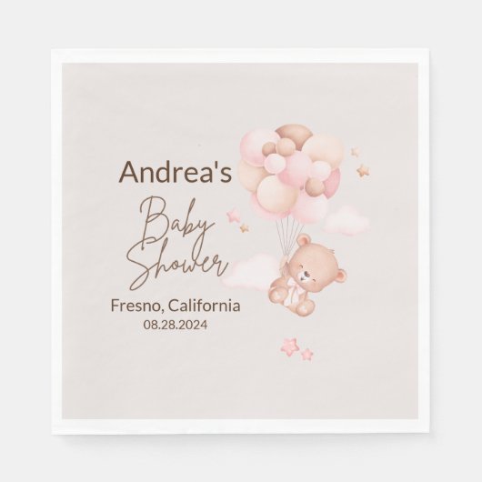 Roze Baby Beer & ballonnen Baby shower Party serve Servet (Voorkant)
