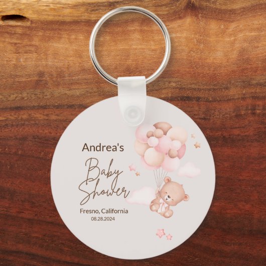 Roze Baby Beer & Ballonnen Baby shower Sleutelhang Sleutelhanger (Voorkant)