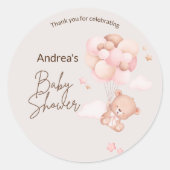 Roze Baby Beer & Ballonnen Baby shower Stickers (Voorkant)