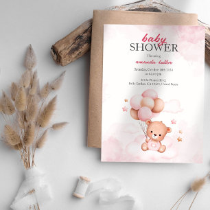 Roze Baby Beer Ballonnen Baby shower Uitnodiging