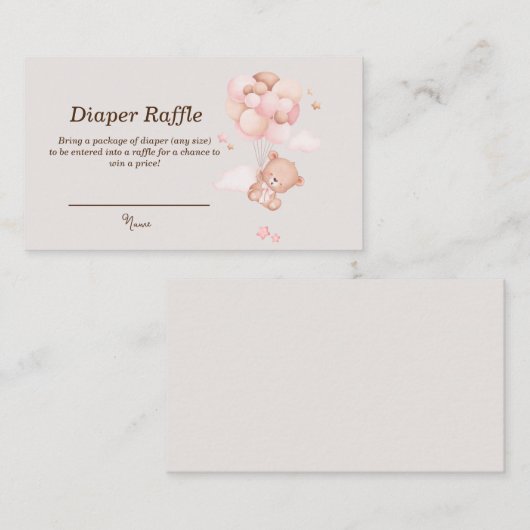 Roze Baby Beer & Ballonnen Luier Raffle Kaarten Plaatskaartje (Voorkant / Achterkant)