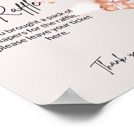 Roze Baby Beer & Ballons Luierraffel Poster (Hoek)