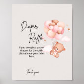 Roze Baby Beer & Ballons Luierraffel Poster (Voorkant)