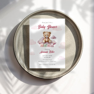 Roze Baby Beer blokkeert Baby shower uitnodiging