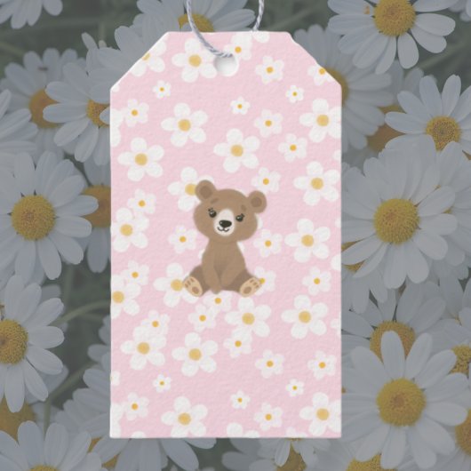 Roze Baby Beer Floral Daisy Cadeaulabel
