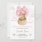 Roze Baby Beer Hete Luchtballon Baby shower Kaart (Voorkant)