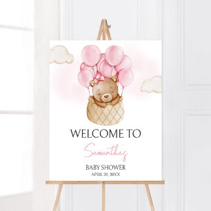 Roze Baby Beer heteluchtballon Baby shower Welkom Poster