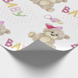Roze Baby Beer Waterverf Baby Girl Shower Gift Cadeaupapier