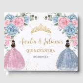 Roze Baby Blauw Bloemen Prinsessen Twins Quinceañe Gastenboek (Voorkant)