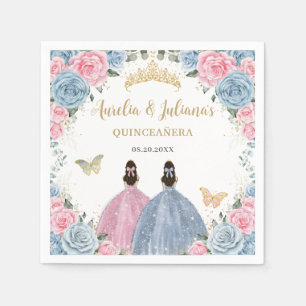Roze Baby Blauw Bloemen Prinsessen Twins Quinceañe Servet