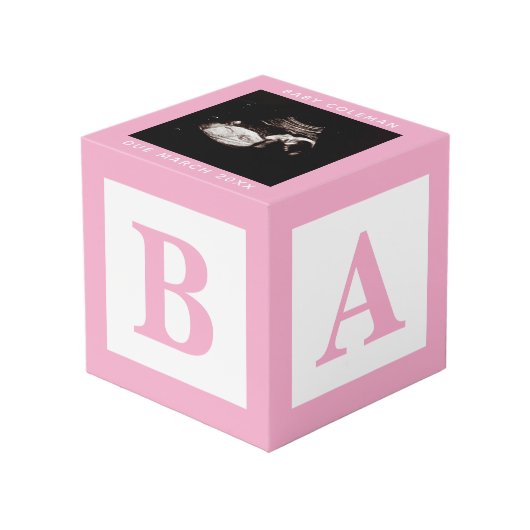 Roze Baby blok Sonogram Zwangerschap Keepsake Foto Kubus (Voorkant hoekig)