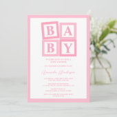 Roze Baby Blokkeert Meisje Baby shower Uitnodiging (Staand voorkant)