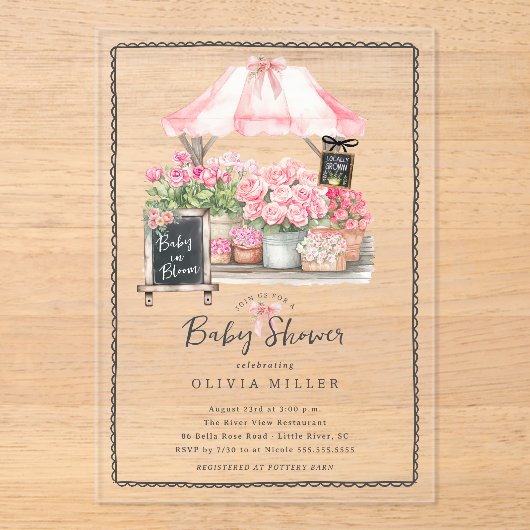 Roze Baby Bloom Douche Uitnodiging (Voorkant)