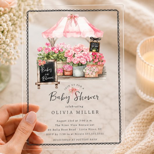 Roze Baby Bloom Shower Uitnodiging