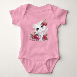 Roze Baby Bodysuit - Schattigee Cat Cartoon met Ro