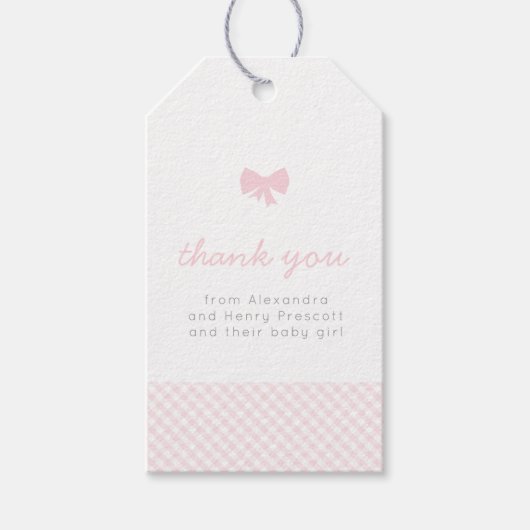 Roze baby boeg baby shower cadeaulabel (Voorkant)