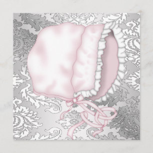 Roze Baby Bonnett Damask Baby Girl Shower Kaart
