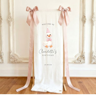 Roze Baby boog Silly Goose Verjaardag Welkom Bord Spandoek