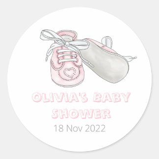 Roze Baby Bootie Waterverf Baby shower Ronde Sticker