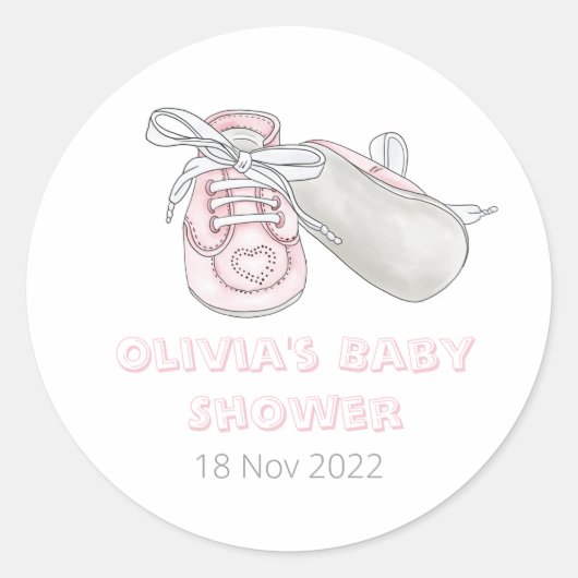 Roze Baby Bootie Waterverf Baby shower Ronde Sticker (Voorkant)