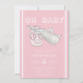 Roze Baby Bootie Waterverf Baby shower Uitnodiging (Voorkant)