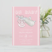 Roze Baby Bootie Waterverf Baby shower Uitnodiging (Staand voorkant)