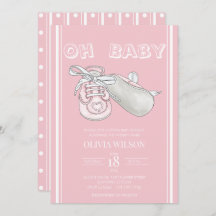 Roze Baby Bootie Waterverf Baby shower Uitnodiging