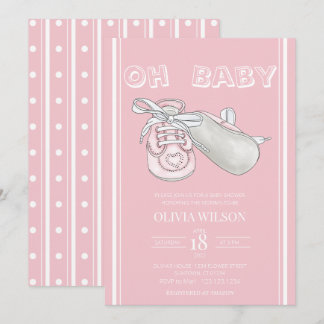Roze Baby Bootie Waterverf Baby shower Uitnodiging