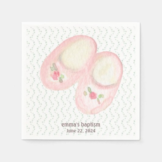 Roze Baby Booties Doop Papieren servet (Voorkant)