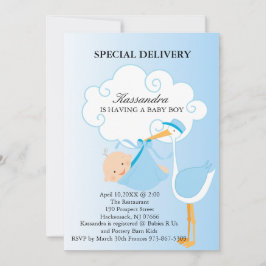 Roze Baby Boy Stork Baby shower Uitnodiging