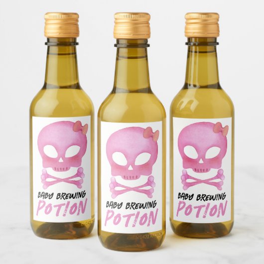 Roze Baby Brewing Potion Halloween Baby shower Wijn Etiket (Flessen)