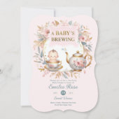 Roze Baby Brewing Tea Party Douche Bloemen Brunch Kaart (Voorkant)