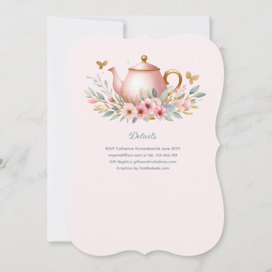 Roze Baby Brewing Tea Party Douche Bloemen Brunch Kaart (Achterkant)
